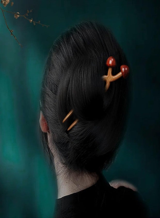 AKV Wooden Mushroom Hair Stick, U Shaped Hair Pins for Long Hair Decor Accessories, Chinese Hair Chopsticks for Women Girl Hair Sticks for Buns - Best Gifts, Size:7.07X1.97X1.18in (A) - Image 4